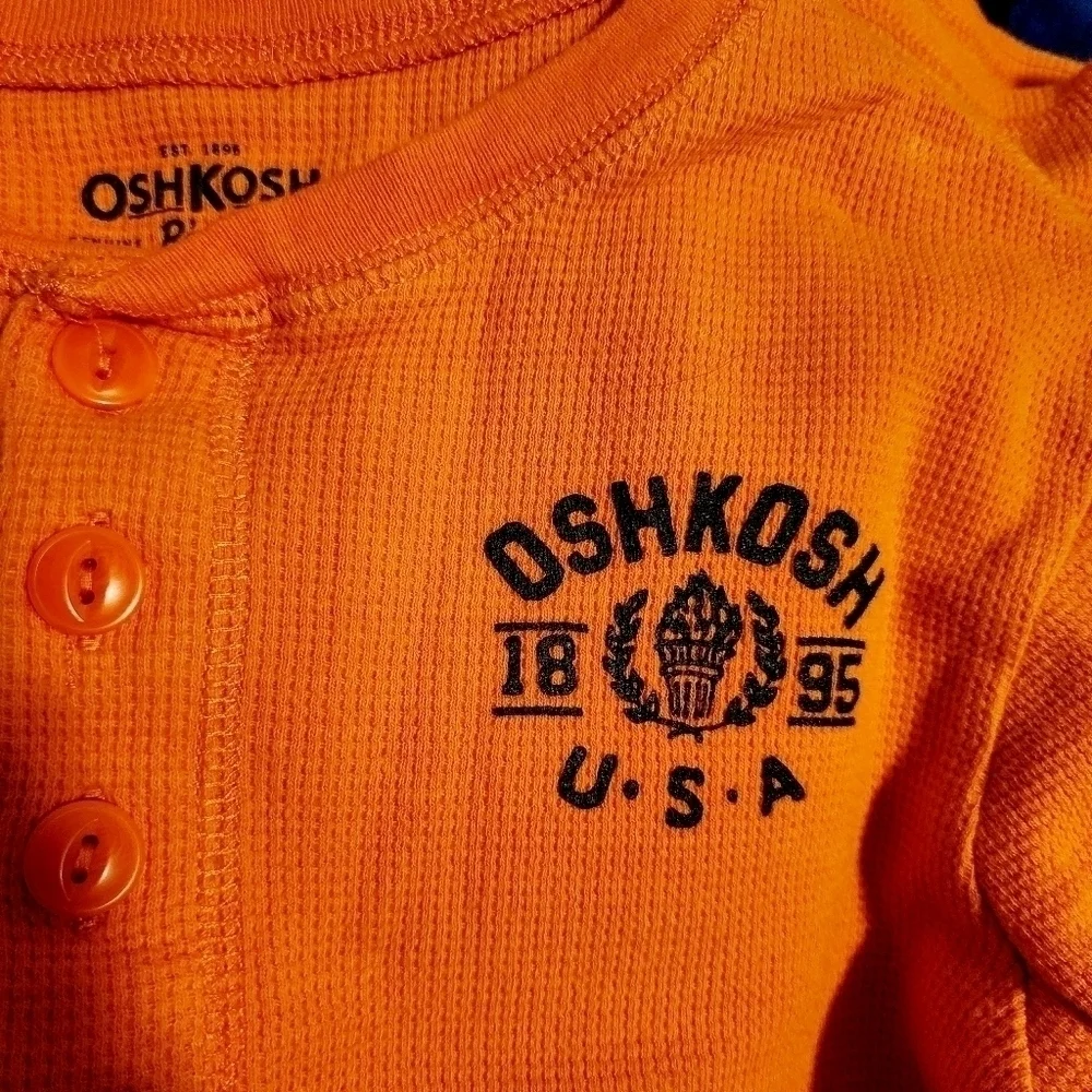 Oshkosh B'gosh Orange Long Sleeve Henley Thermal Shirt Boy's Size 10 Base Layer